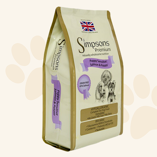 Simpsons Complete Puppy Food Sensitive Salmon & Potato is a nutritious balanced grain free diet that is suitable for the early weaning stage for all breeds.